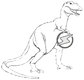 A dinosaur who has stolen the OLS logo and looks very proud of himself