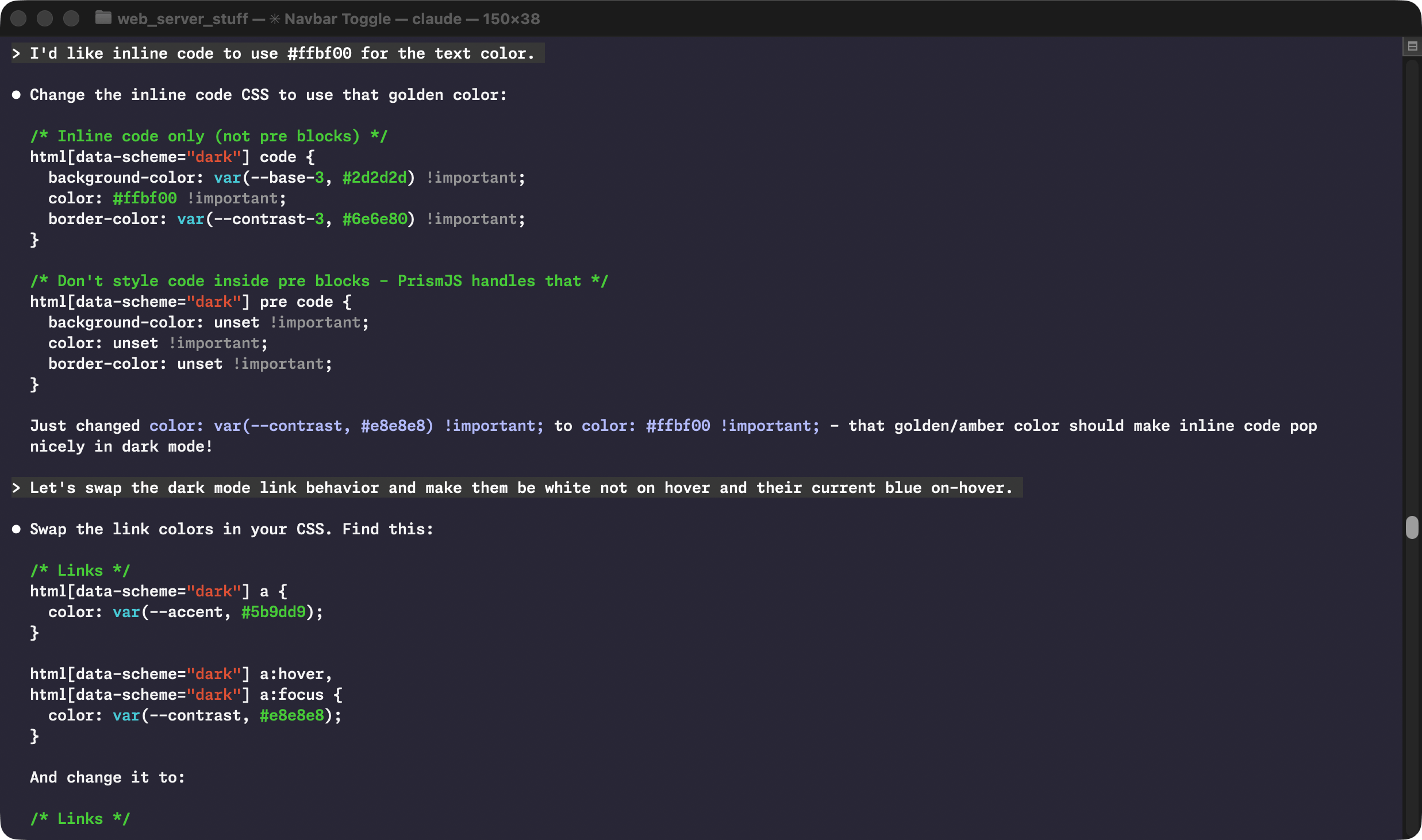 Screenshot of Claude Code in a terminal window doing things i'm too lazy to do myself